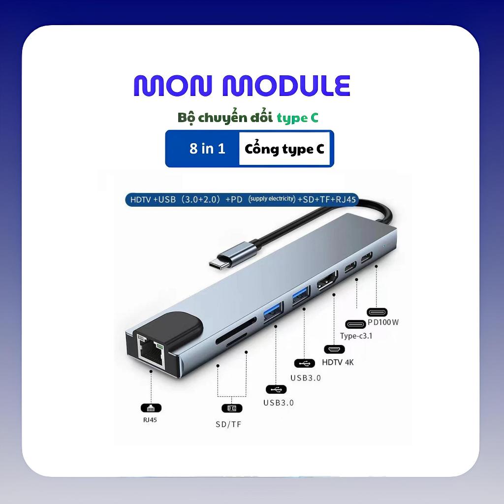 [Hub Type C] Hub USB C 8 Trong 1, Cổng chuyển đổi sang HDMI, Type C, USB A, RJ45