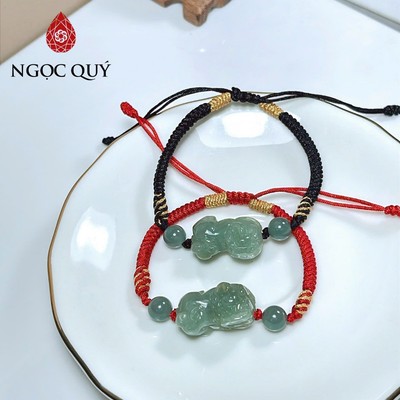Vòng tay cẩm thạch - Vòng thắt dây tỳ hưu đá cẩm thạch lam ngọc type A 12x23mm - Ngọc Quý