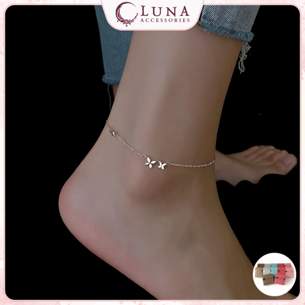 🦋 [Tặng nước rửa bạc + hộp] Lắc Chân Họa Tiết Bướm “Butterfly Shine”– Thanh Lịch & Nữ Tính