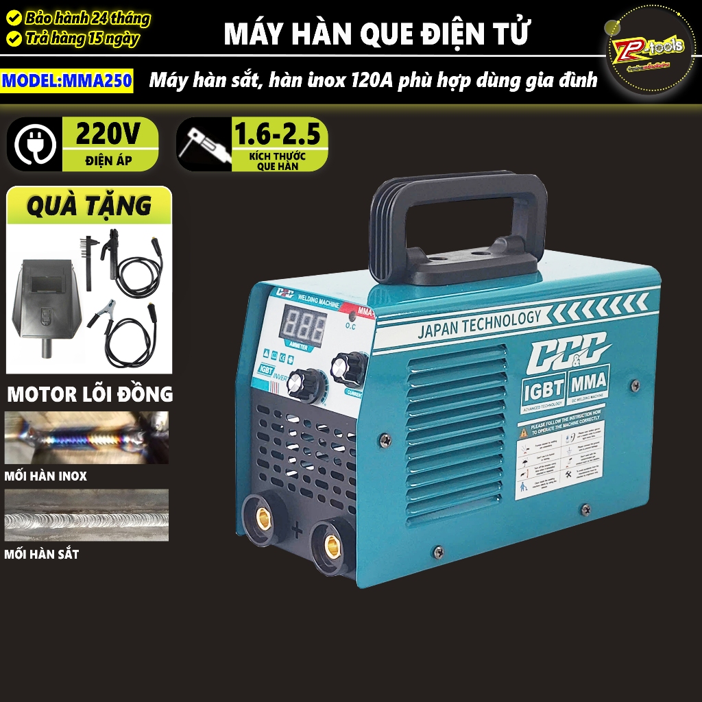 Máy hàn que chính hãng GGG MMA250, hàn kéo que 1.6 - 2.5, máy hàn điện tử, máy hàn hồ quang