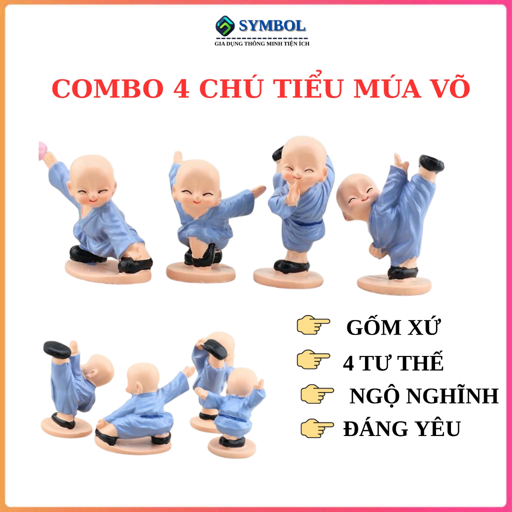 Combo 4 chú tiểu đánh võ - Bộ 4 Tượng Chú Tiểu Múa võ La Hán Quyền