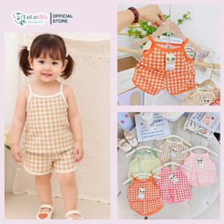 COMBO 3,5 Bộ Quần Áo 2 Dây Bé Gái Thun Tăm Lạnh Họa Tiết Caro, Đồ Bộ Mùa Hè Bé Gái Size 6-16kg