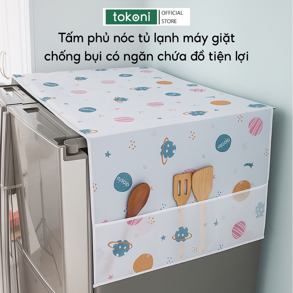 COMBO 2 Tấm Phủ Tủ Lạnh Máy Giặt Chống Bụi Đa Năng JYoohome Tấm Lót Vải Phủ Trang Trí Có Ngăn