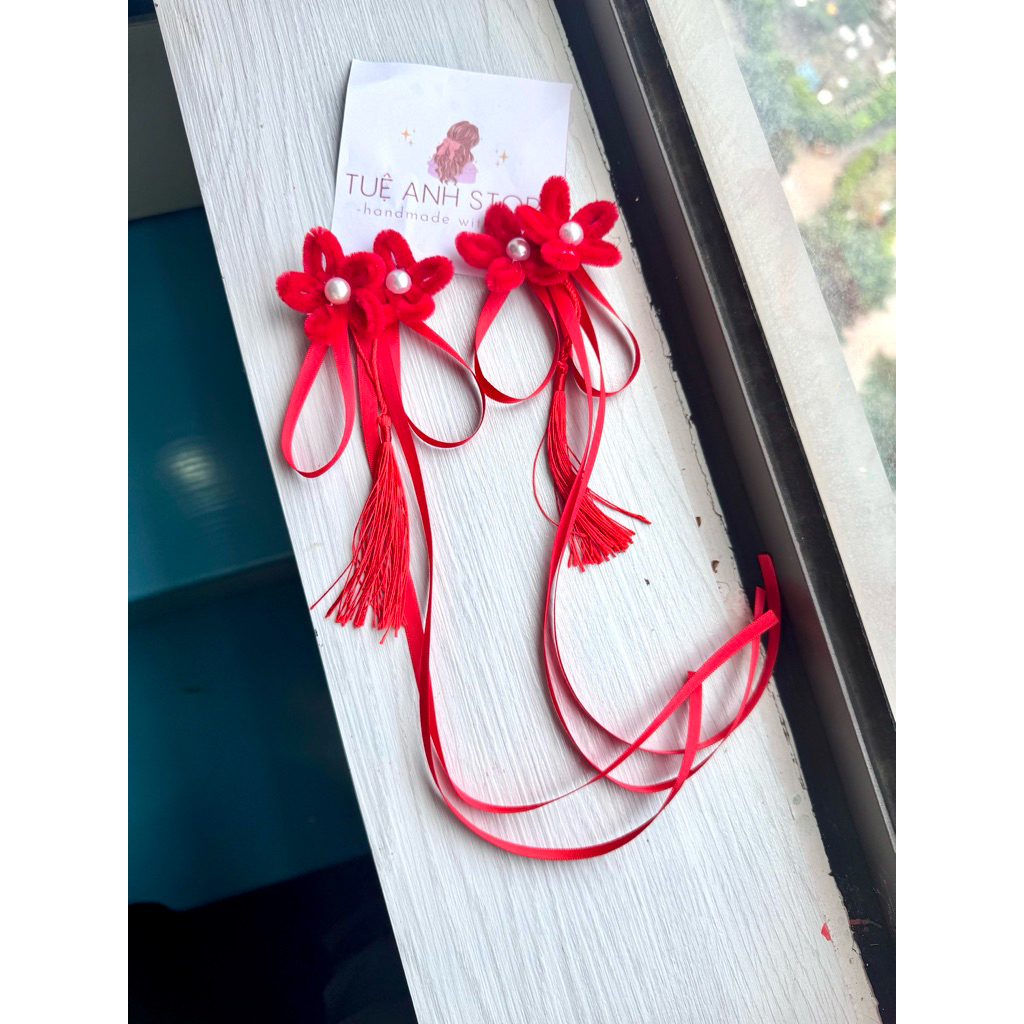 Sét 2 kẹp tóc nơ hoa nhung, kẹp tóc nơ trung thu, kẹp tóc nơ năm mới, phụ kiện tóc xinh cho bé gái