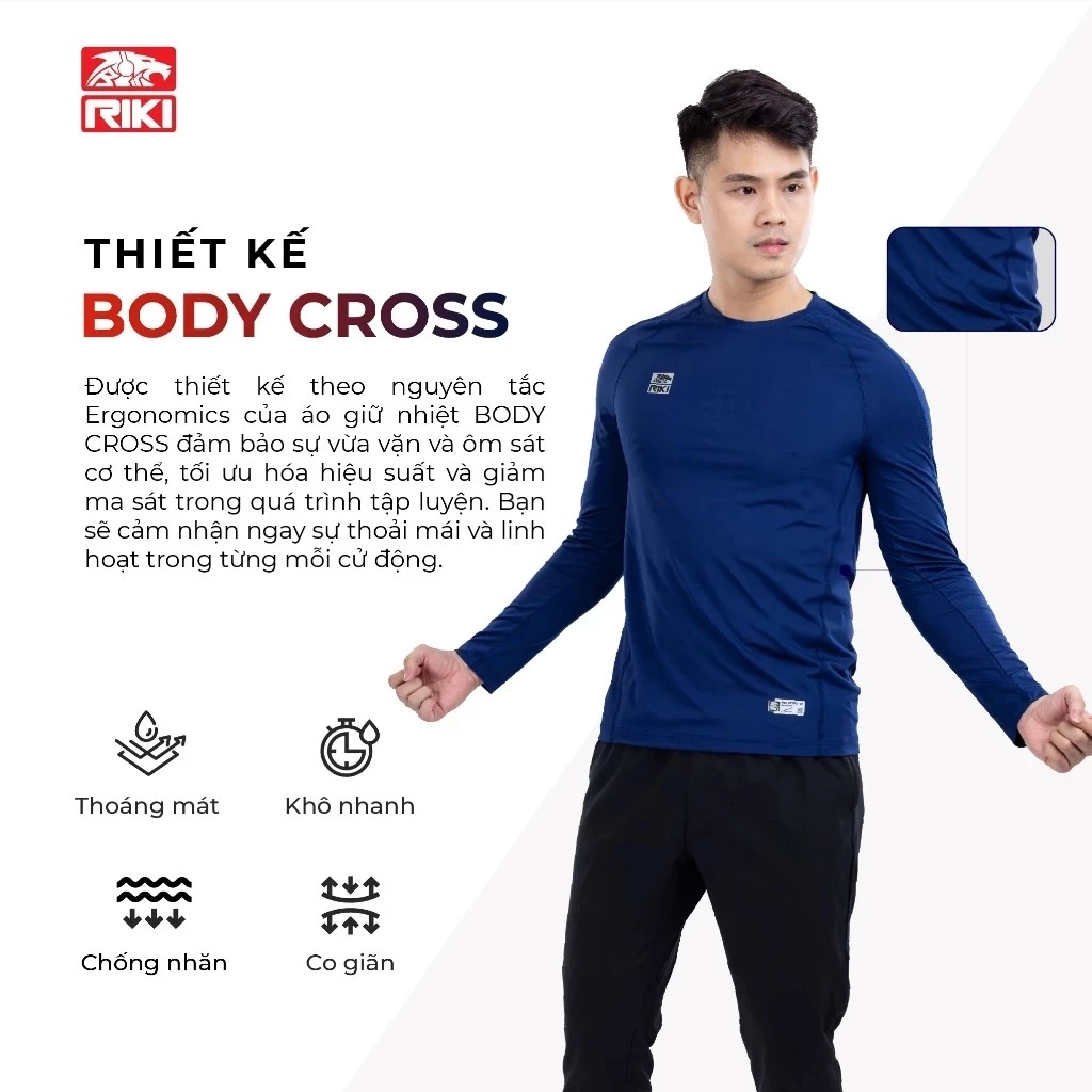 Áo Giữ Nhiệt, Áo Body Thê Thao RIKI Cross Tay Dài, Áo Giữ Nhiệt Nam Riki Dài Tay, Áo Làm Ấm Thể Thao