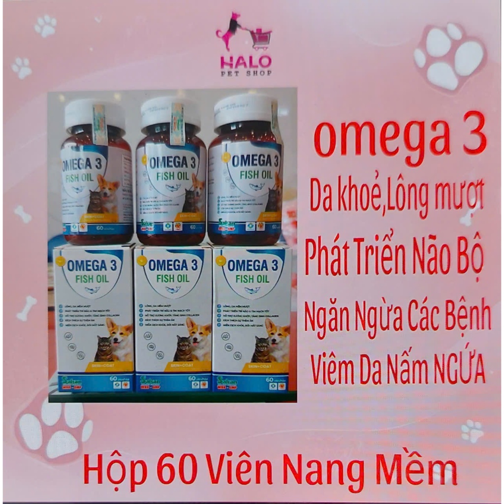 Dầu Cá Omega 3 SaKan Dưỡng Da Lông Cho Chó Mèo - Hộp 60 Viên