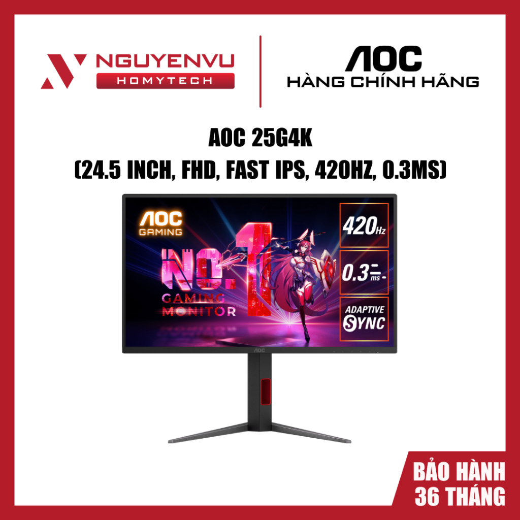 [Full VAT] Màn hình AOC 25G4K 24.5 Inch - Fast IPS - 420Hz - 0.3ms - Chính hãng