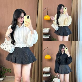  Áo Sơ Mi Nữ Croptop Dài Tay Chun Eo Thanh Lịch Cá Tính Phù Hợp Cho Cả Đi Làm Và Đi Chơi SM9582 
