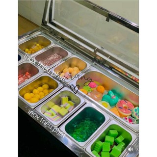 Thùng đá inox 3 lớp 7-8-9-10-11-12 khây inox, nắp mica trong suốt, giữ lạnh topping trà sữa, thực phẩm