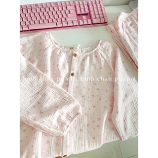  Đồ Ngủ Nữ ngắn tay và dài tay - Đồ Mặc Ở Nhà chất liệu Xô Muslin Thỏ Hồng cao cấp - Bình Châu Pijama 
