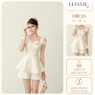  Áo Nữ Trễ Vai Phối Nơ Bồng Bềnh ELYSNIE Tiểu Thư Lumi Tốp 