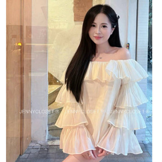    Mở bán  - Áo trễ vai voan tơ nhật tay tầng xoè cao cấp  Áo nữ cách điệu bánh bèo tiểu thư sang chảnh•JENNYCLOSET ® 