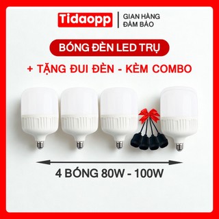    Tặng Đui   Combo 4 Bóng 80W 100W Đèn Led Trụ Nhựa Siêu Sáng Bộ Đèn Led Trụ Nhựa Tròn Đui E27 - BH 1 Năm 