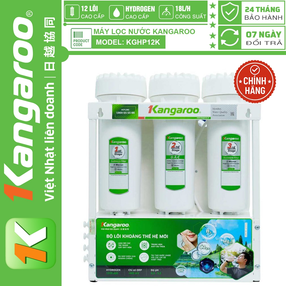Máy lọc nước Kangaroo Hydrogen KGHP12K, 2 Chế độ nước, Lắp gầm, BẢO HÀNH CHÍNH HÃNG 24 THÁNG