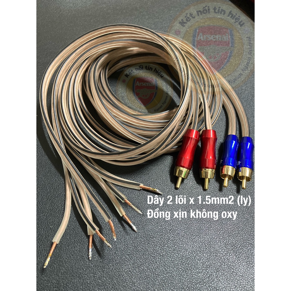 Dây loa vi tính sẵn 1 đầu jack AV (RCA, hoa sen) 2 lõi x 1.5mm2 Đồng xịn nhập khẩu