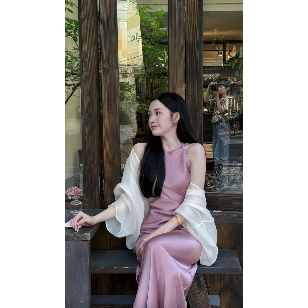  Áo Khoác Choàng Tơ Phụ Kiện Phối Đầm Lụa Freesize 