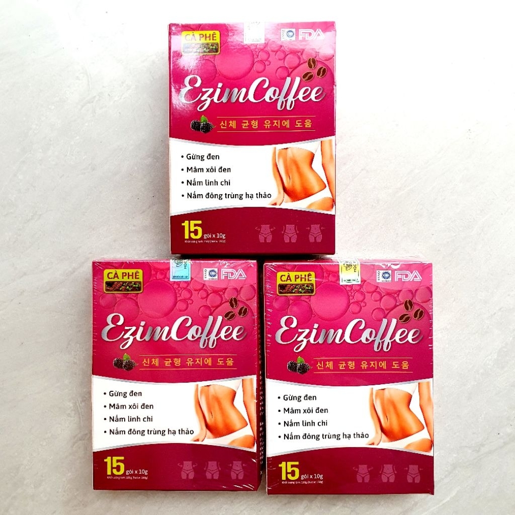 Combo 3 Hộp Cà Phê Mâm Xôi Gừng Đen Linh Chi Ezim Coffee hỗ trợ giảm cân, giảm thèm ăn, hạn chế hấp 