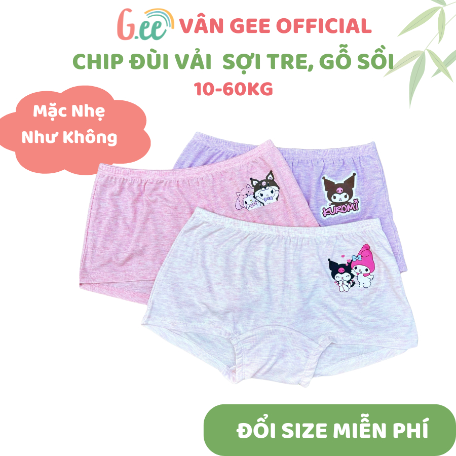 Chip đùi bé gái Gee, set 3 quần lót bé gái vải sợi tre mỏng mát thấm hút mồ hôi cho bé gái cân nặng 10 đến 60kg
