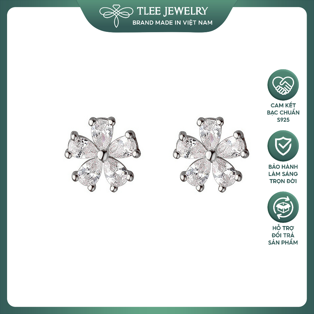 Khuyên tai bạc nữ TLEE bông hoa năm cánh nữ tính TLEE JEWELRY B0265