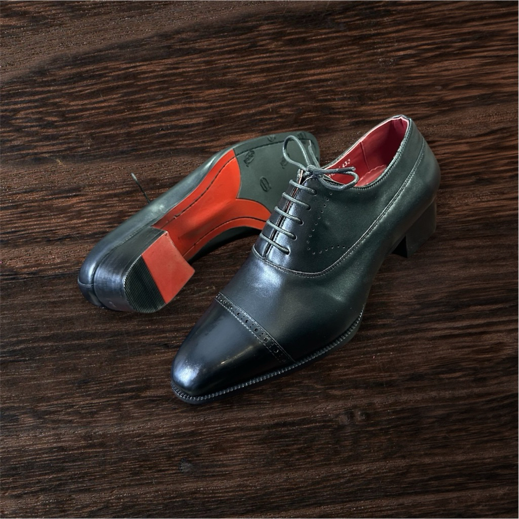 Oxford Captoe 5cm Da Bò Ý Đế Đỏ Dán Vimbram cao cấp , giày da công sở , giày da nam