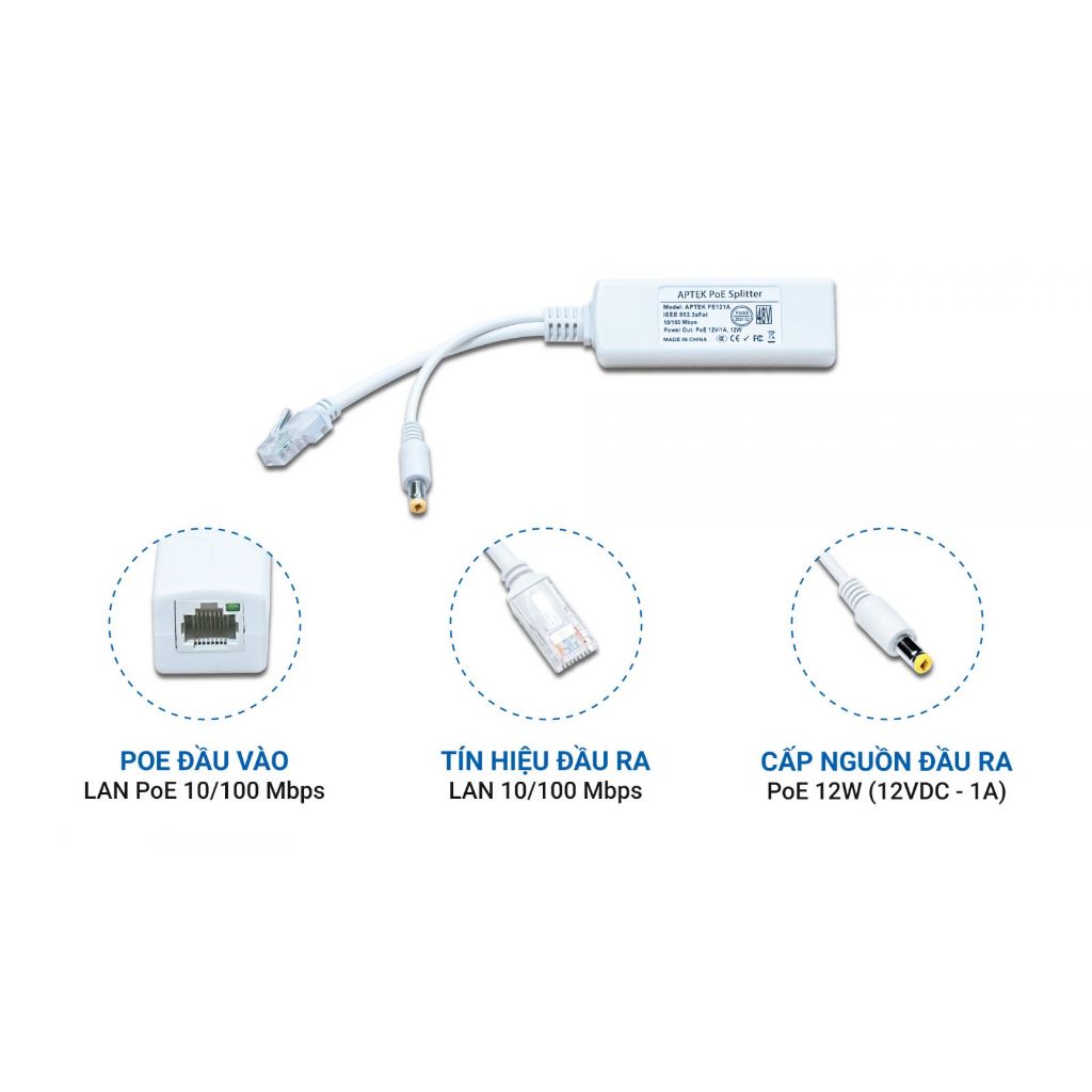 FE121A - Fast Ethernet PoE Spliter 48V chuyển nguồn 48V sang 12V/1A