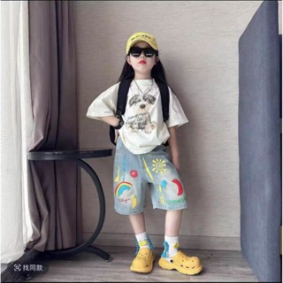 (Xù)Set Áo Cotton TRẮNG  Kèm Quần Ngố Jean Cá Tính Cho Bé Từ 20-55kg Chất Liệu Cotton Mềm Mại