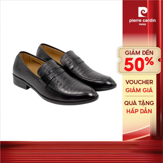 Giày tây lười Pierre Cardin dáng loafer da bò thật cao cấp, đế cao su đúc, họa tiết giả vân đà điểu 723