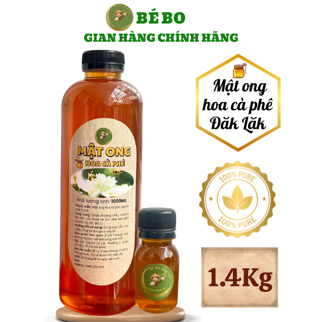 Mật Ong Nguyên Chất Hoa Cà Phê Bé Bo 1.4Kg