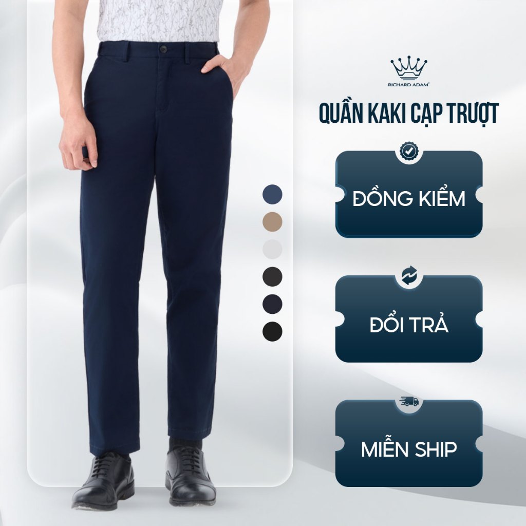 Quần kaki Nam Cạp Trượt Richard Adam Vải Kaki Cao Cấp, Co Giãn Thoải Mái, Phom Regular Vừa Vặn, Đi Làm, Đi Chơi QK221024