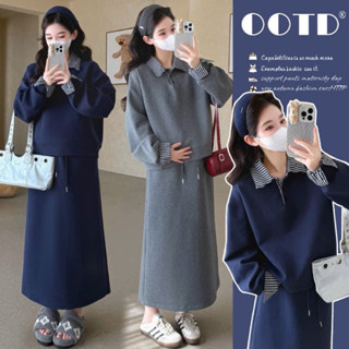  Set Váy Bầu set Váy suông Dài Tay Thu Đông chất UMI Thiết kế Áo Sơ Mi kèm Chân váy lịch sự nhẹ nhàng S78 