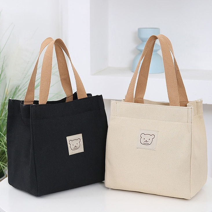 Túi Tone Vải Kaki Nhật Bản Đơn Giản Túi Bento Cho Nhân Viên Văn Phòng