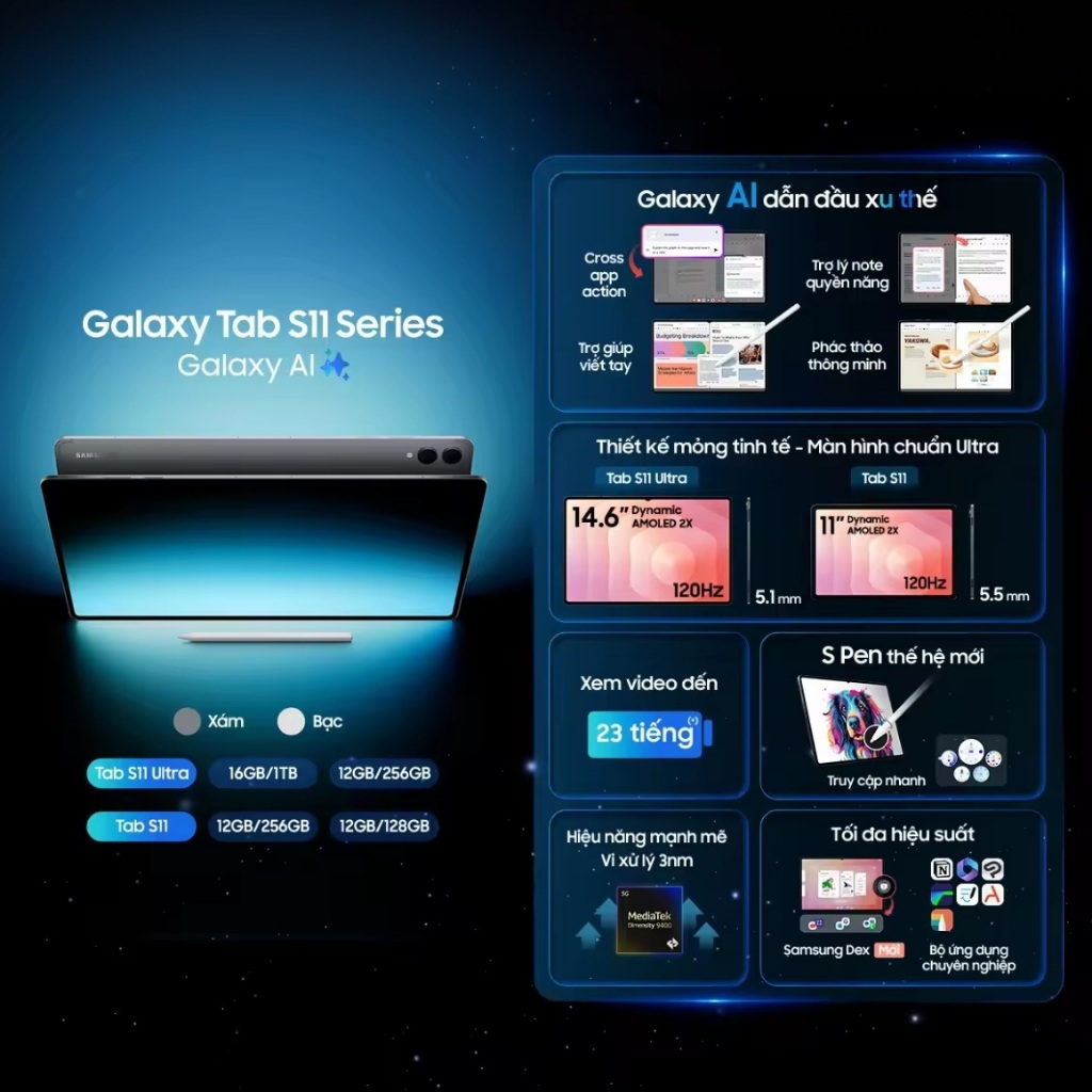 Máy tính bảng Samsung Galaxy Tab S11 128/256GB WIFI/5G - Hàng chính hãng | BigBuy360 - bigbuy360.vn