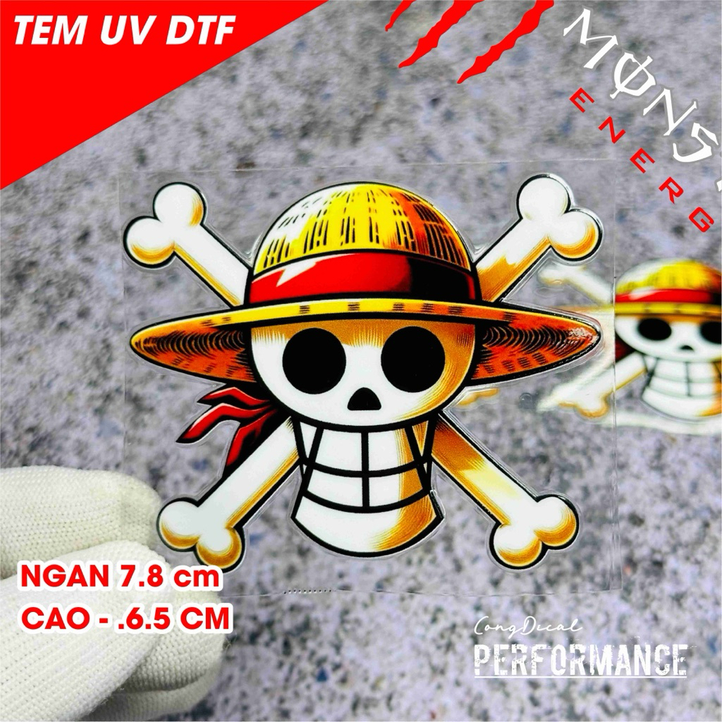 Tem dán One Piece. mũ rơm chất liệu UV DTF