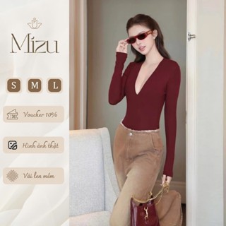  Áo thun dài tay nữ Áo bodysuit cổ tim tay dài chất thun mềm co dãn ôm dáng phong cách sang chảnh_A00016 