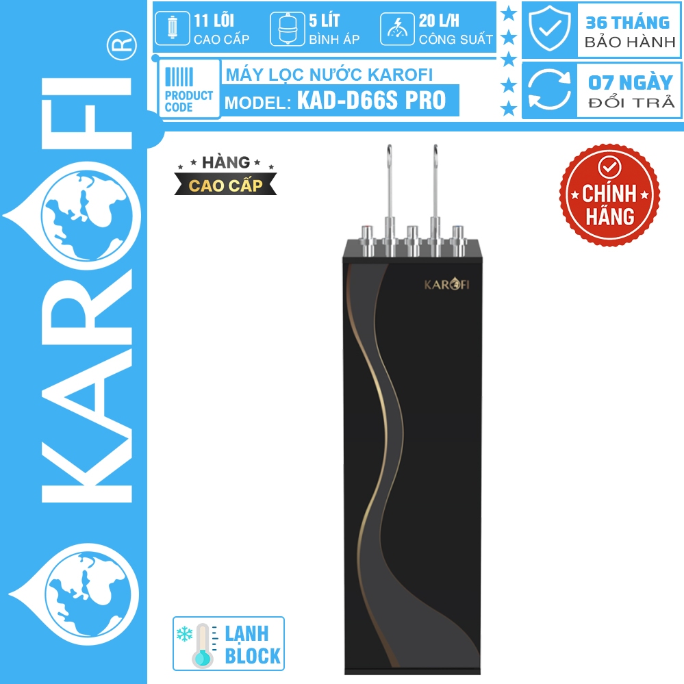 Máy lọc nước nóng lạnh Karofi KAD-D66S PRO, 11 Lõi, MẪU MỚI 2025, BẢO HÀNH CHÍNH HÃNG 3 NĂM