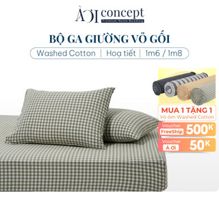  Bộ Ga Gối 3 Món Washed Cotton Bo Chun Cao Cấp AOICONCEPT Size 1m6x2m và 1m8x2m Nhiều Màu và Hoạ Tiết Home Bedding 