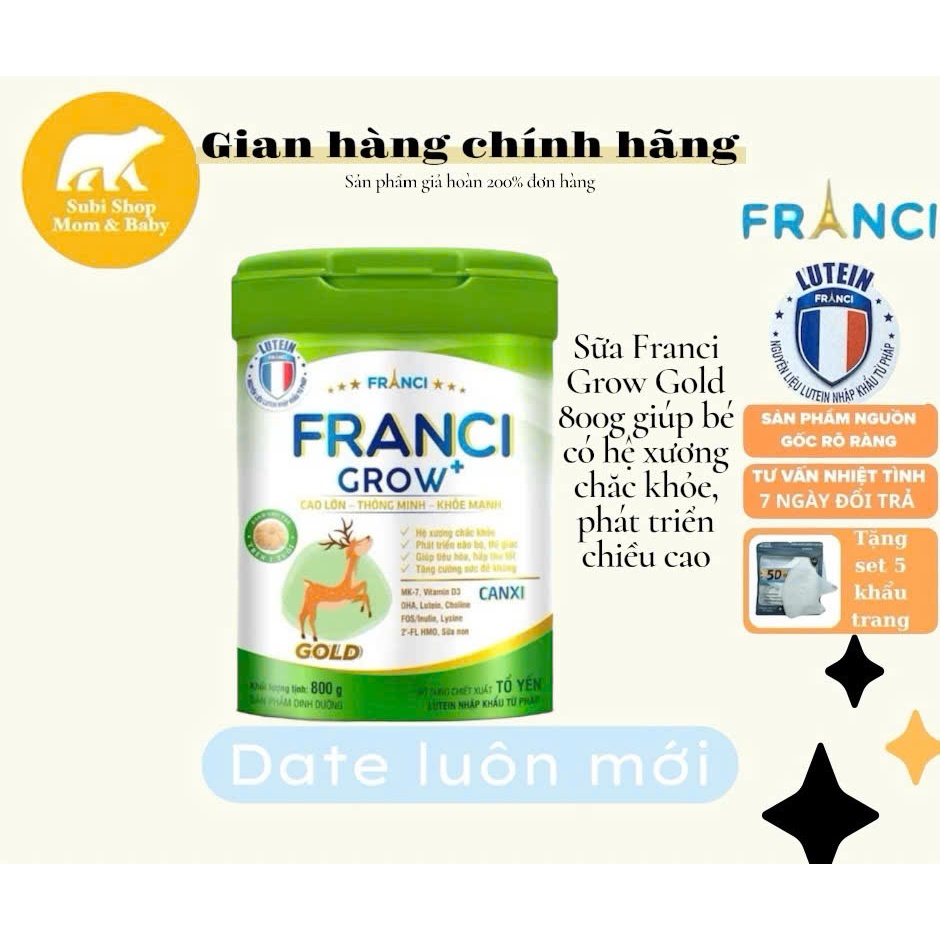 Sữa Franci Grow Gold 800g giúp bé có hệ xương chăc khỏe, phát triển chiều cao