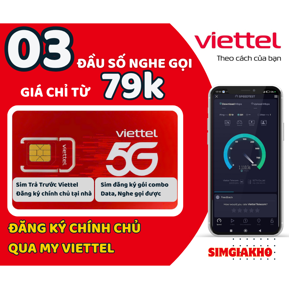Sim Viettel 5G Giá Rẻ Đầu 03, Đăng Ký Chính Chủ Kèm Gói Combo Thoại Data Hot