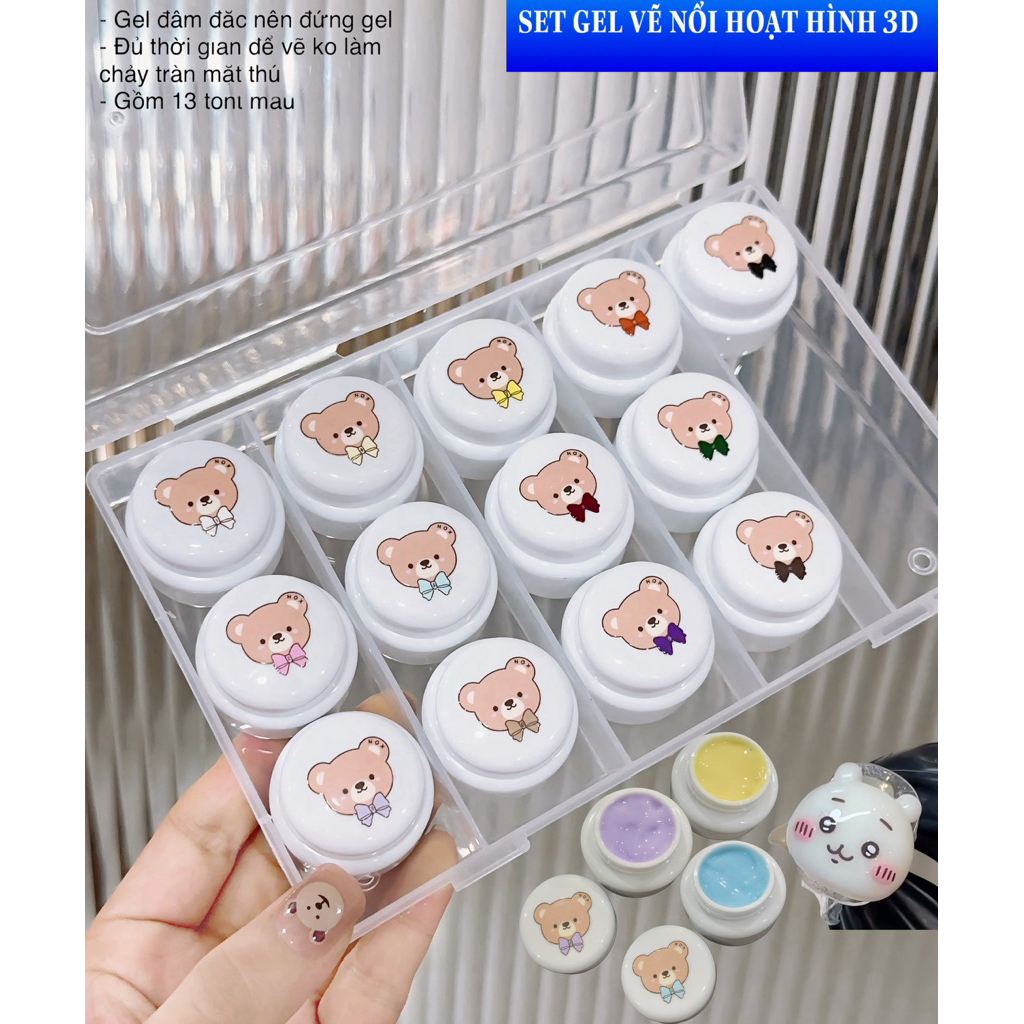 Set gel vẽ thú nổi 3D 14 màu đậm đặc
