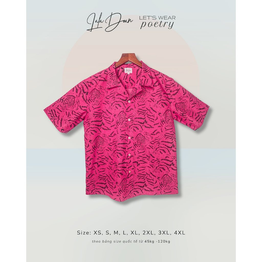 Áo Sơ Mi Cuban Unisex Cotton Pink Tiger