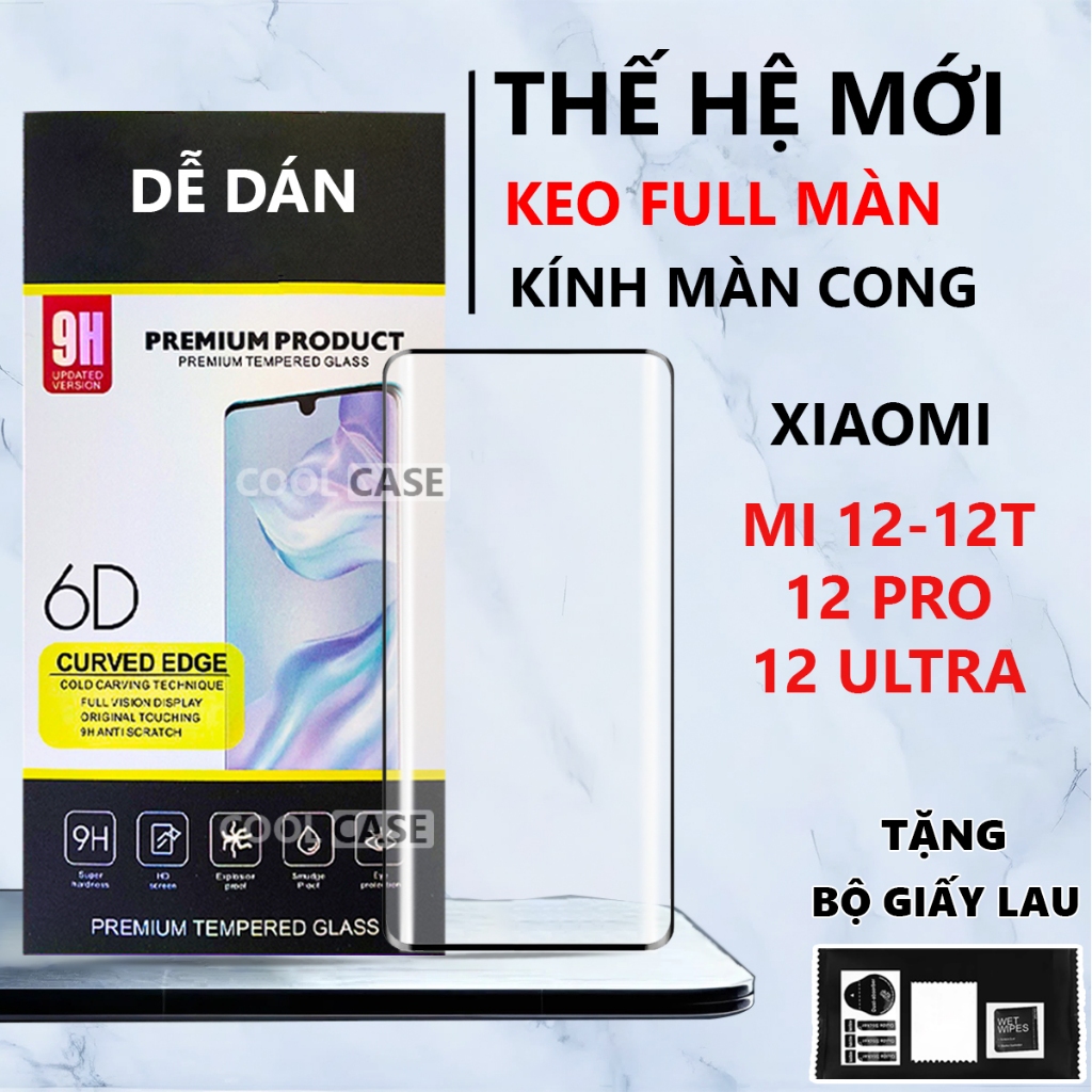 Kính cường lực Xiaomi 12/ 12T/ 12S/ 12X/ 12S Pro/ 12S Ultra /12 Lite chống va đập, cảm ứng mượt mà, 