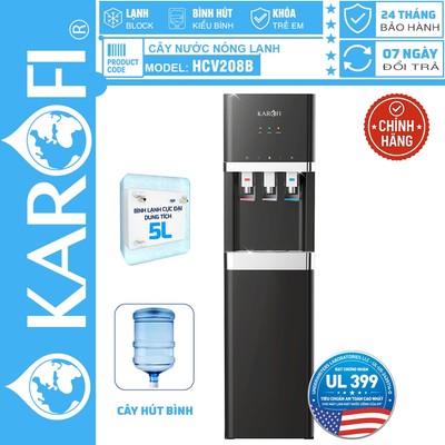 [CHÍNH HÃNG 100%] Cây nước nóng lạnh Karofi HCV208B, Cây Hút Bình, Làm Lạnh Block, Bảo Hành Chính hãng 24 Tháng Tại Nhà