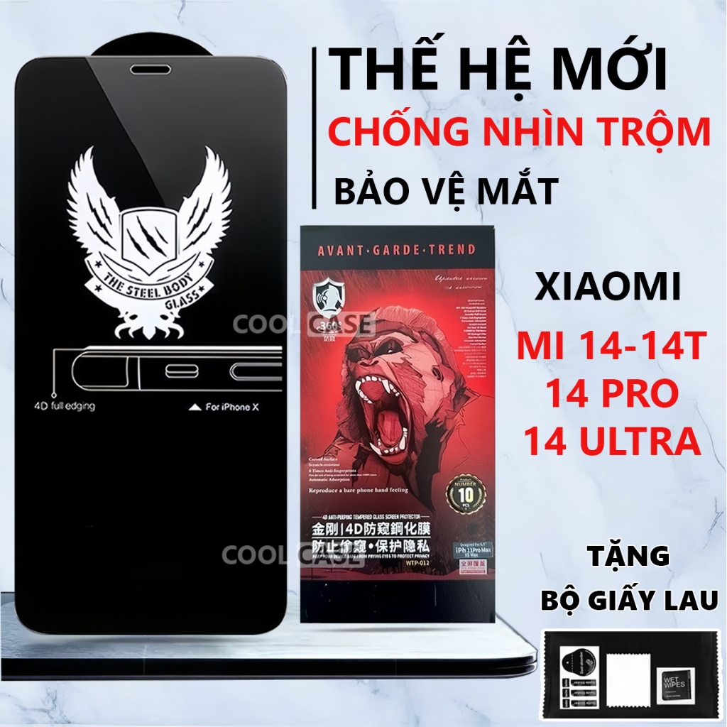Kính cường lực chống nhìn trộm Xiaomi 14/ 14T/ 14T Pro/ 14 Ultra chống ánh sáng xanh, bảo vệ mắt-Coo