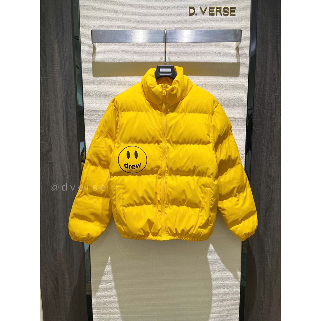 Áo Khoác Phao Lông Vũ Drew Màu Vàng Icon Mặt Cười Siêu Nhẹ - Áo Phao Nam Nữ Trẻ Trung Năng Động