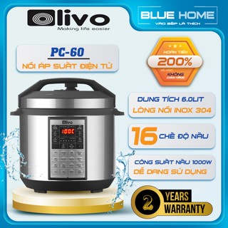 Nồi Áp Suất Điện Tử Olivo PC60, Lòng Nồi INOX 304 Dung Tích 6.0Lit - 16 Chế Độ Nấu, Hàng Chính Hãng