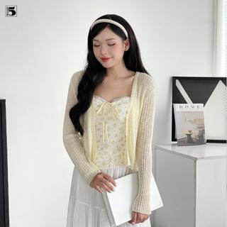 Set áo kiểu dài tay Twentyfive gồm áo khoác ngoài và áo 2 dây bên trong hoa nhí có dây buộc trước ngực 6893