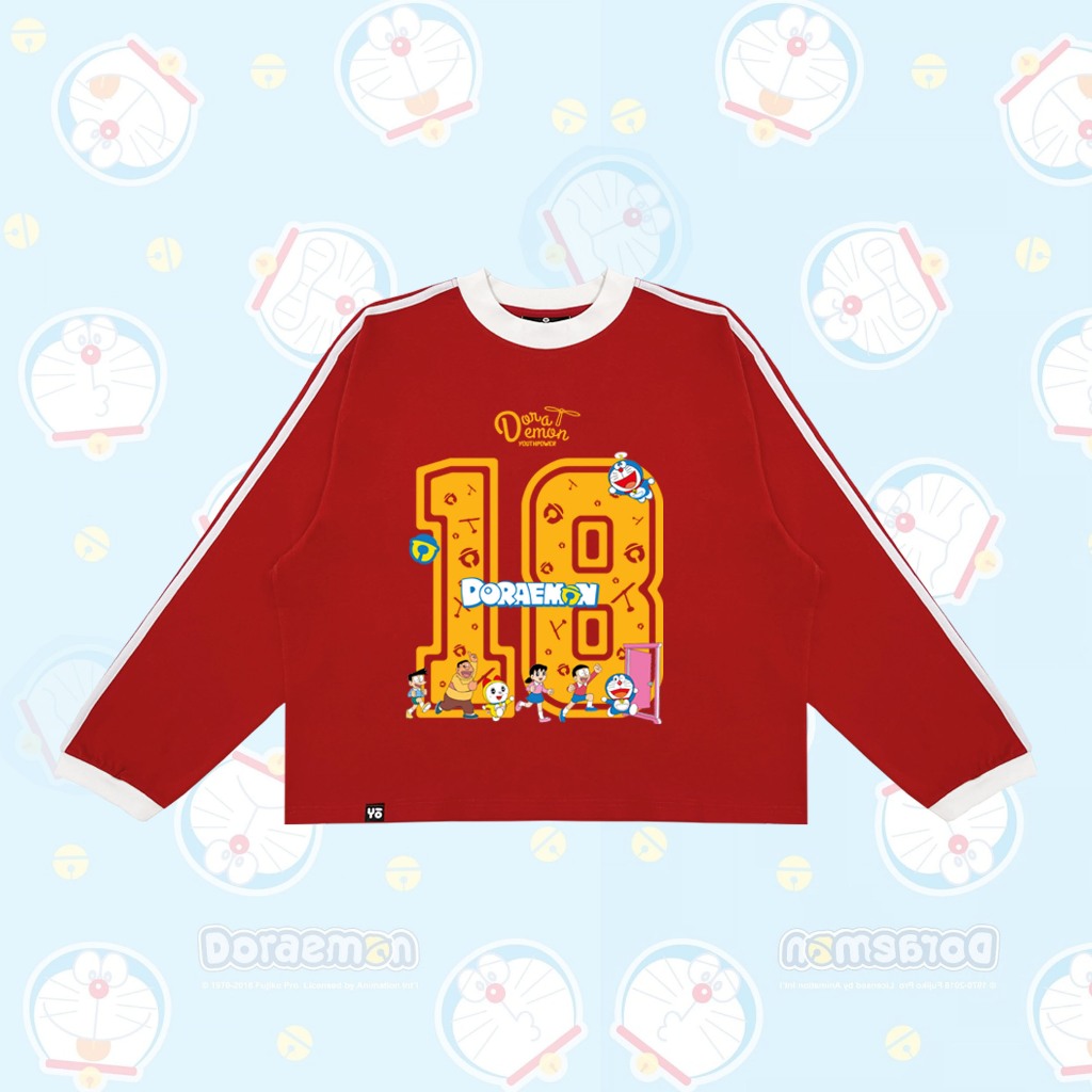Áo Thun Tay Dài YOUTHPOWER DORAEMON 18 Unisex Cotton 250gsm Cổ Tròn Việt Nam Form Rộng Thoải Mái Cho Nam Nữ Nhiều Màu Sắ - Màu Đỏ DRM 18