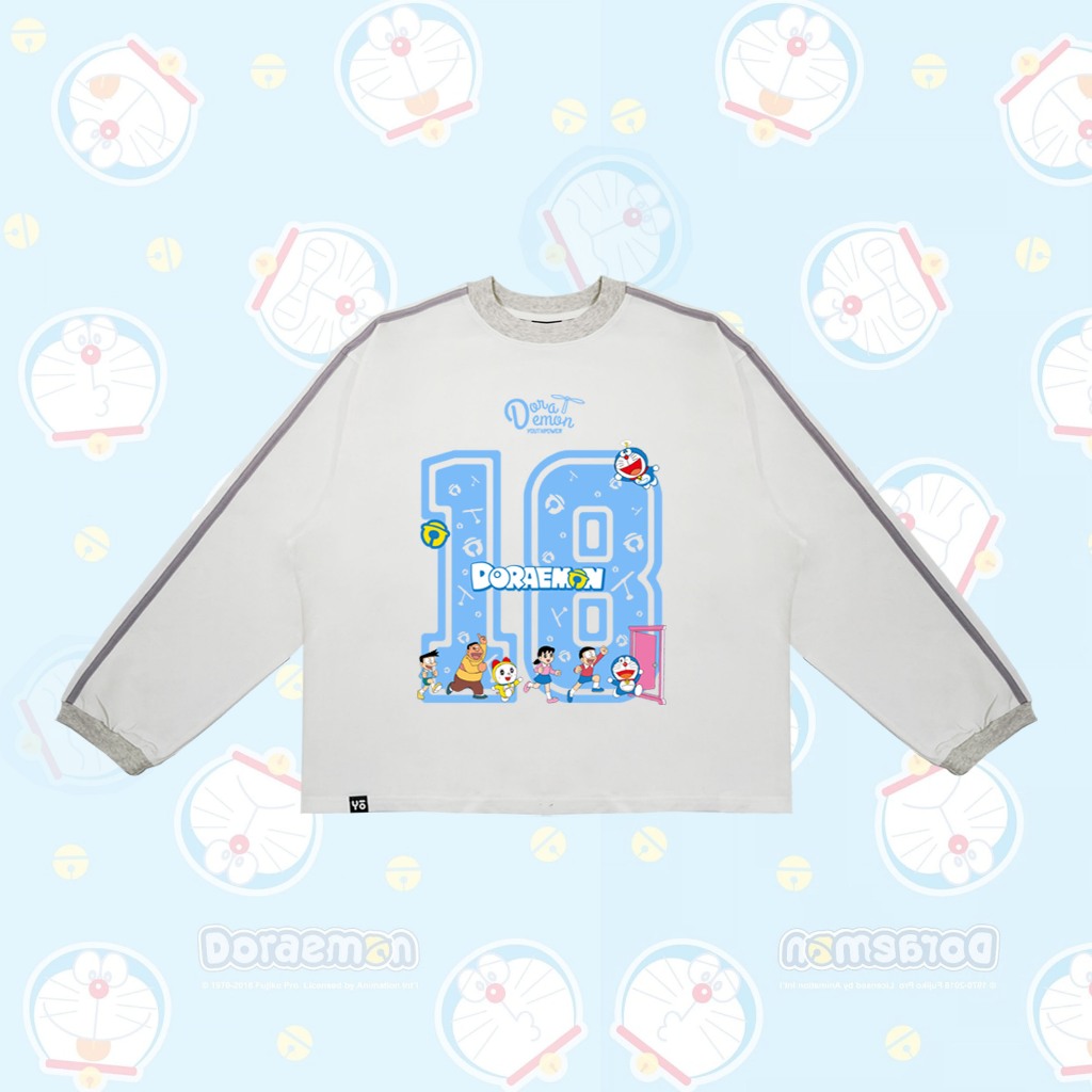 Áo Thun Tay Dài YOUTHPOWER DORAEMON 18 Unisex Cotton 250gsm Cổ Tròn Việt Nam Form Rộng Thoải Mái Cho Nam Nữ Nhiều Màu Sắ - Màu Trắng DRM 18