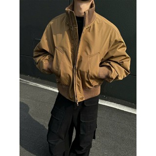  Áo Khoác Bomber Cổ Cao Trần Bông Dày Giữ Nhiệt Form Rộng Unisex Phong Cách Thời Trang Streetwear 