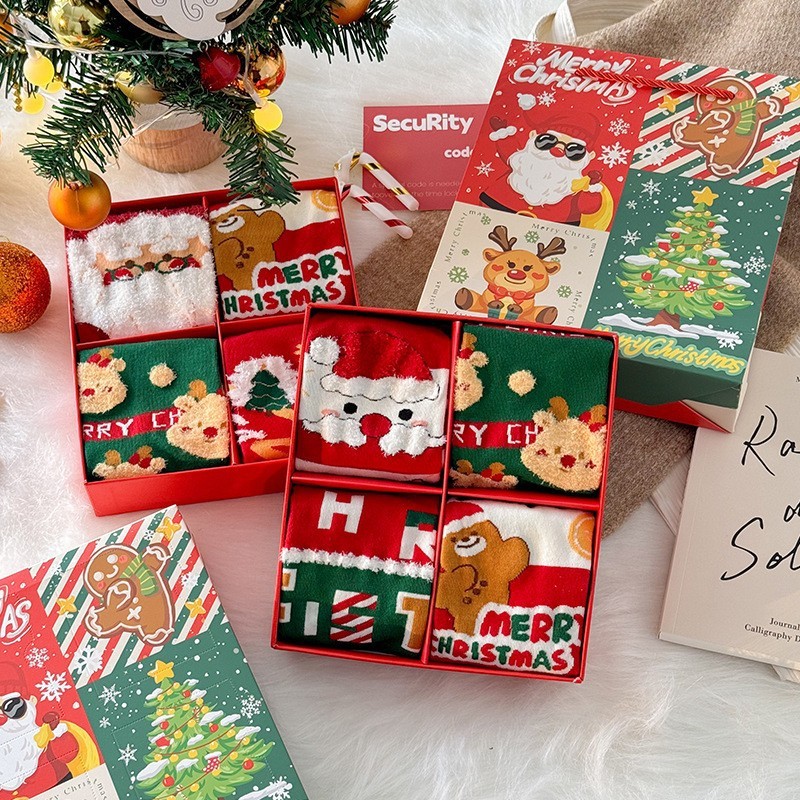 (Mẫu 2026) Set tất len Giáng Sinh, Noel, tất cao cổ, len đanh, dày, mịn, quà tặng Noel